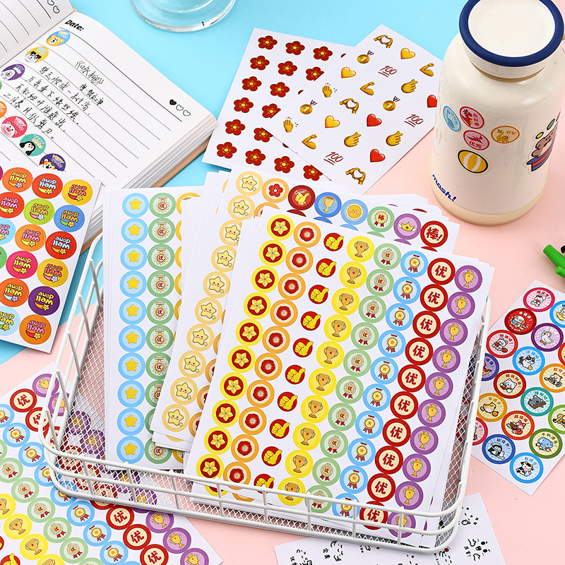 儿童奖励贴纸幼儿园小红花表扬贴学生卡通动物奖励自粘不干胶贴画