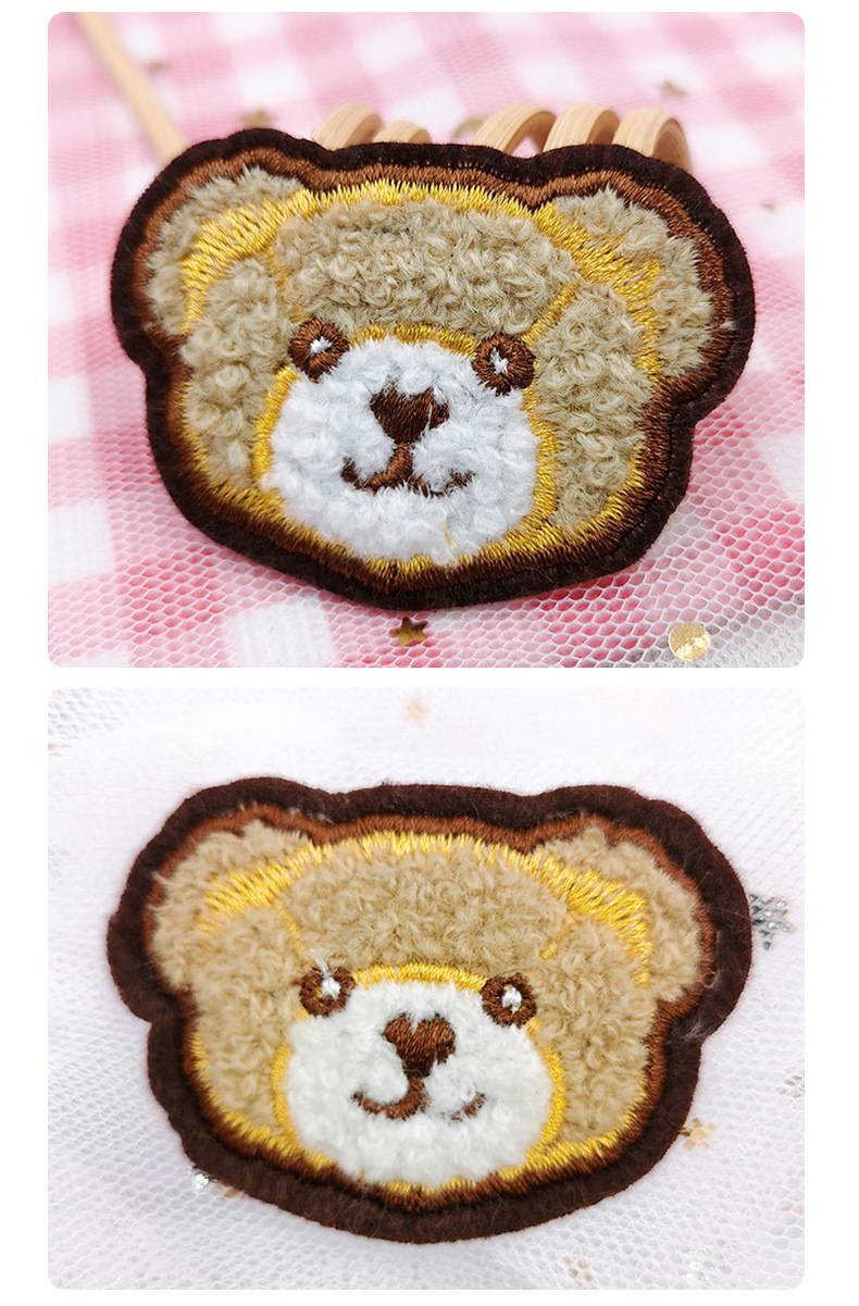 现货小熊头毛巾绣花布贴 可爱动物刺绣贴 服饰书包装饰绣花补丁贴