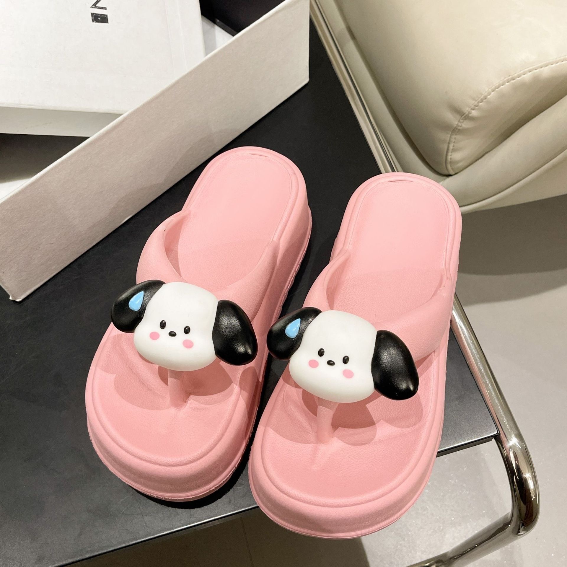 Eva Slippers Deodorant and Non-Slip Cartoon Cute Dog Head Slippers Shit Feeling High-Heeled Flip-Flops Factory Wholesale Spot