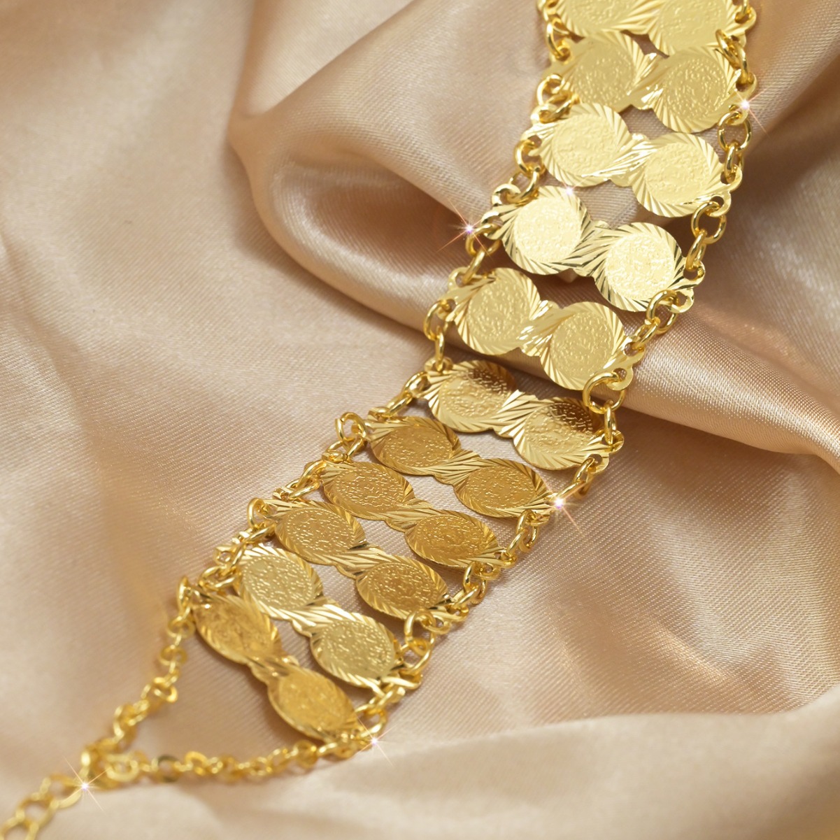 跨境24k镀金双排钱币手链中东迪拜饰品沙特阿拉伯宴会古币手饰