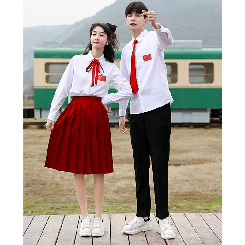 男女生合唱服红裙子套装中学生班服舞台演出服初三高三毕业照服装