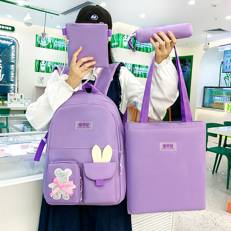 Four-Piece Schoolbag Wholesale Cute Cartoon Teenage Girl Backpack Female Junior High School Student Primary School Student Campus Backpack