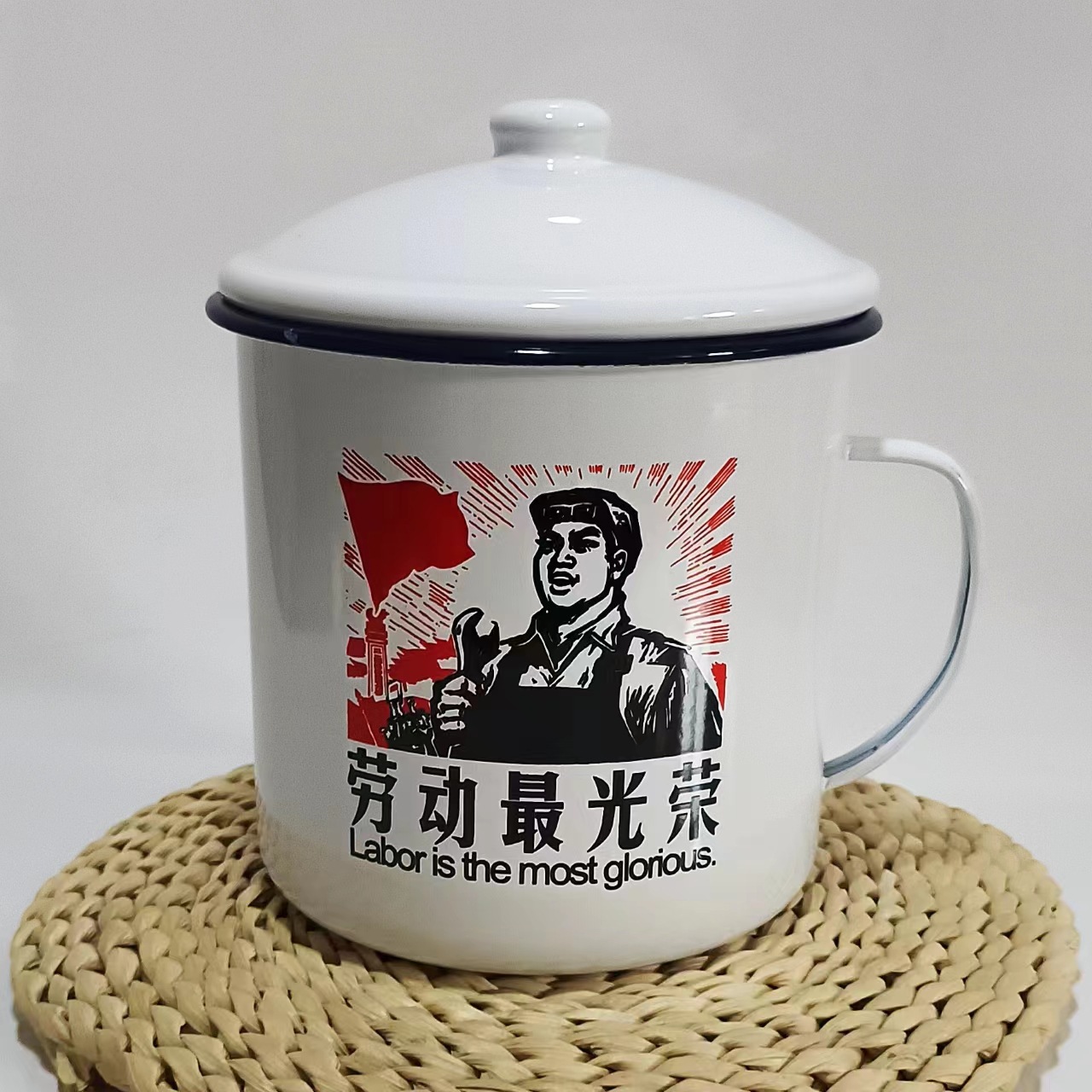 6成交2063件搪瓷杯复古做旧马克杯带盖大容量水杯老式茶缸子老干部