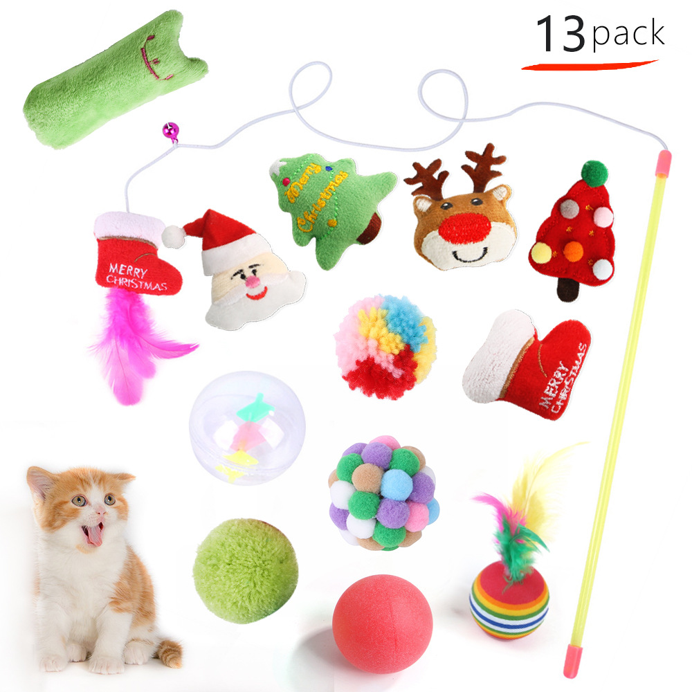 Pet supplies explosive Christmas cat toy set cat teasing stick boredom interactive cat supplies manufacturers wholesale