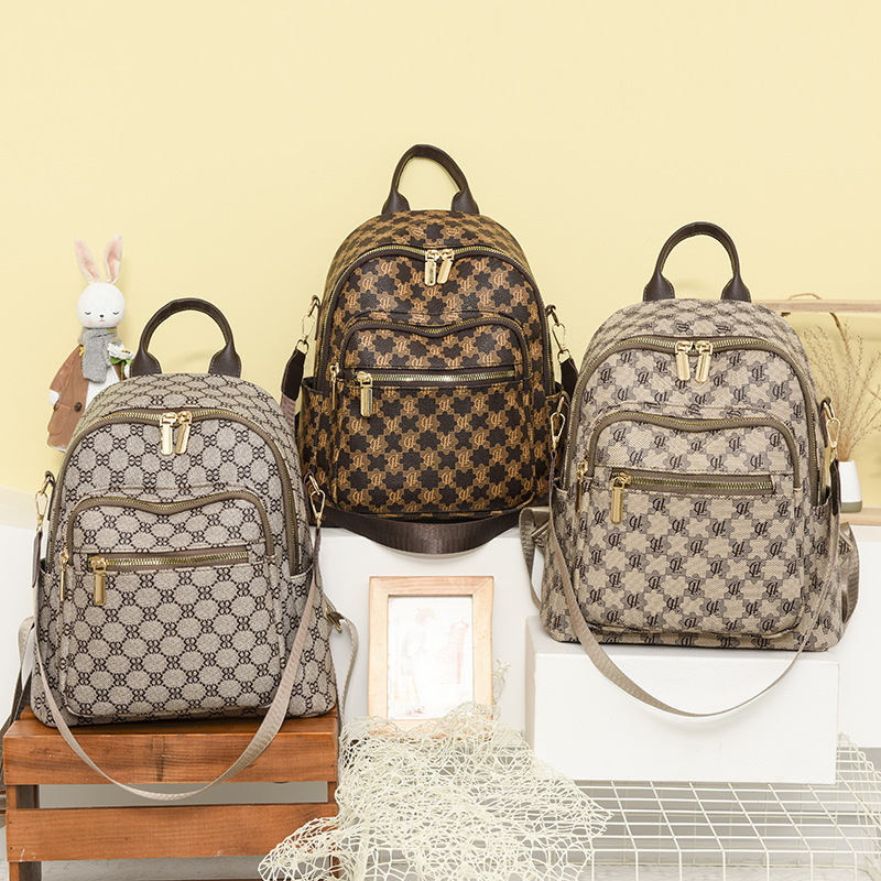 Cross-Border Wholesale Retro Printed Small Backpack 2023 New Fashion Casual Textured Pu Backpack Travel Commuter Bag