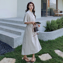韩式温柔风设计感斜扣连衣裙2024新款女夏季小个子宽松显瘦中长裙