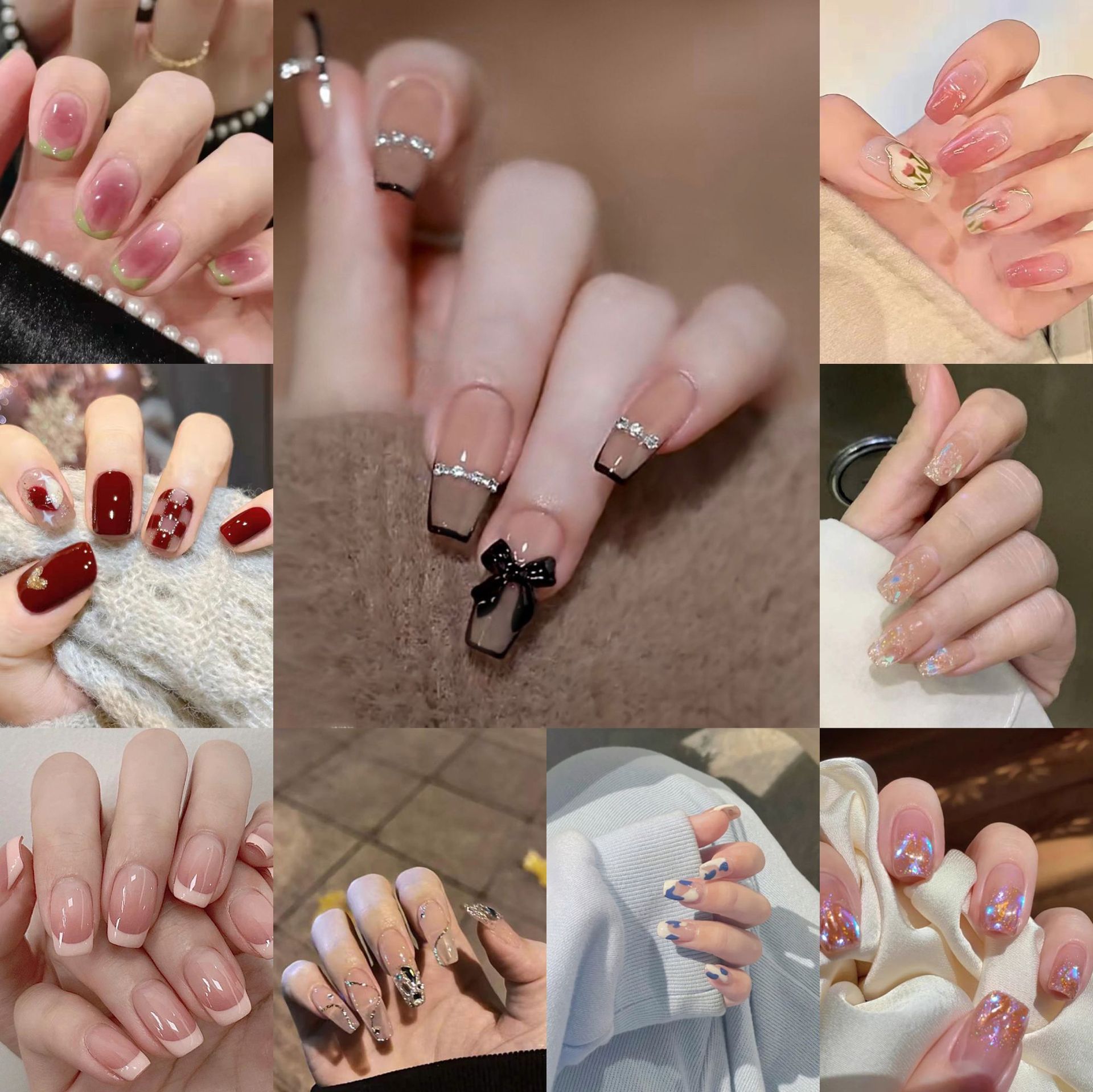 241·280栢格韵磨砂新娘梯形美甲 节日礼物穿戴指甲片 显白欧美假