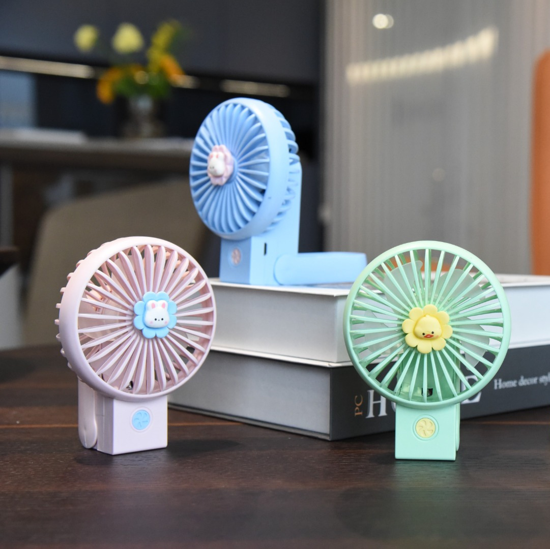 Folding Handheld Cartoon Little Fan Three-Gear Adjustable Charging Summer Children Portable Electric Fan Practical Gift