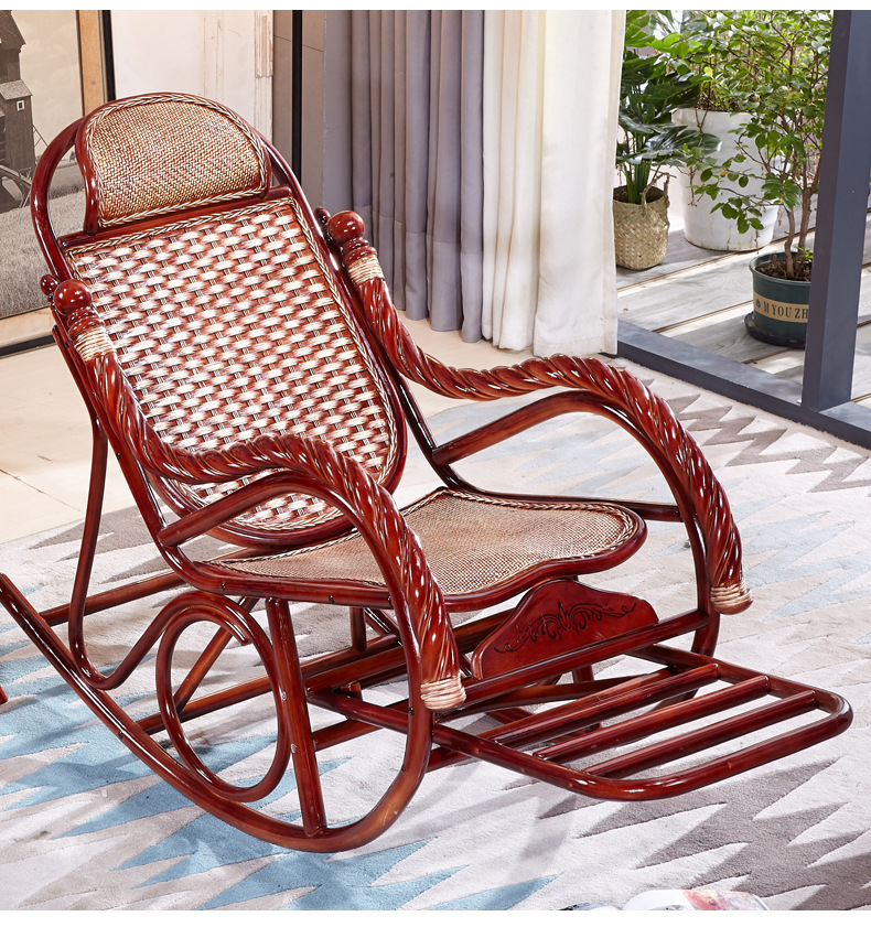真藤藤椅摇摇椅藤椅躺椅成人老人午休睡椅家用阳台卧室休闲逍遥椅