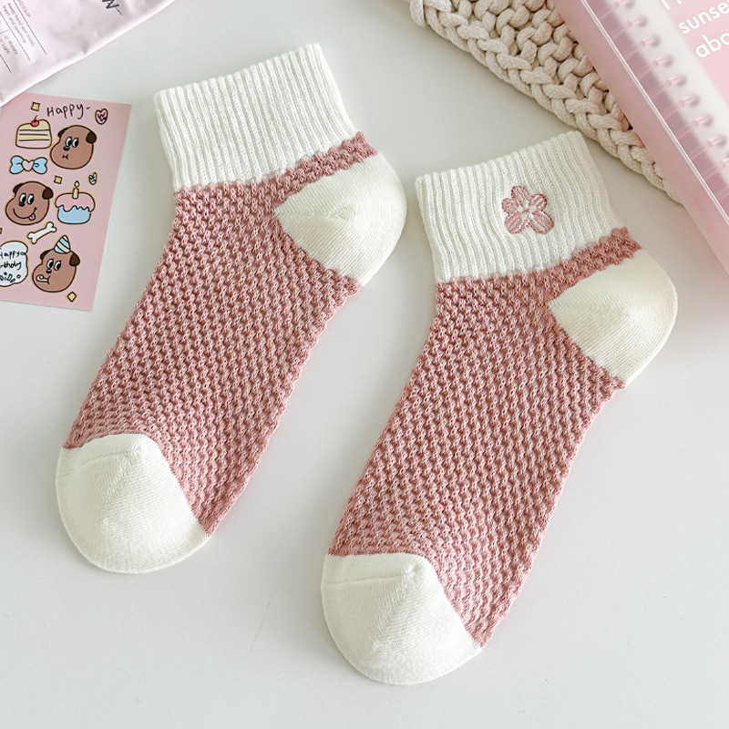 Wholesale Socks Women's Socks Combed Cotton Summer Thin Breathable Embroidered Pink Cotton Socks Student Socks Women's Short Stockings