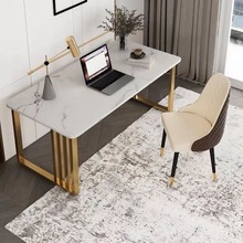 高级轻奢北欧岩板书桌电脑桌台式现代简约卧室组合家用床上铁艺桌