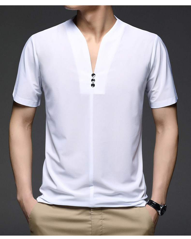 2021男士冰丝休闲v领t恤短袖夏装上衣青年舒适时尚宽松polo衫