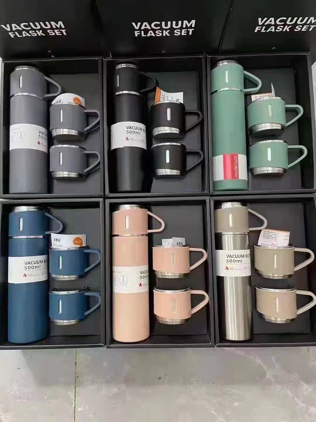 304 Stainless Steel Vacuum Cup One Cup Three Lid in-Car Thermos Household Thermal Insulated Bottle Portable Business Gift Wholesale