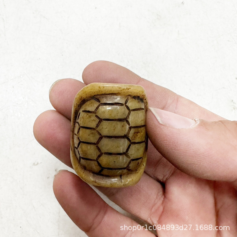 仿古玉龟壳戒指战汉高古岫玉龟壳珠配饰大孔乌龟壳配饰玉古玉戒指