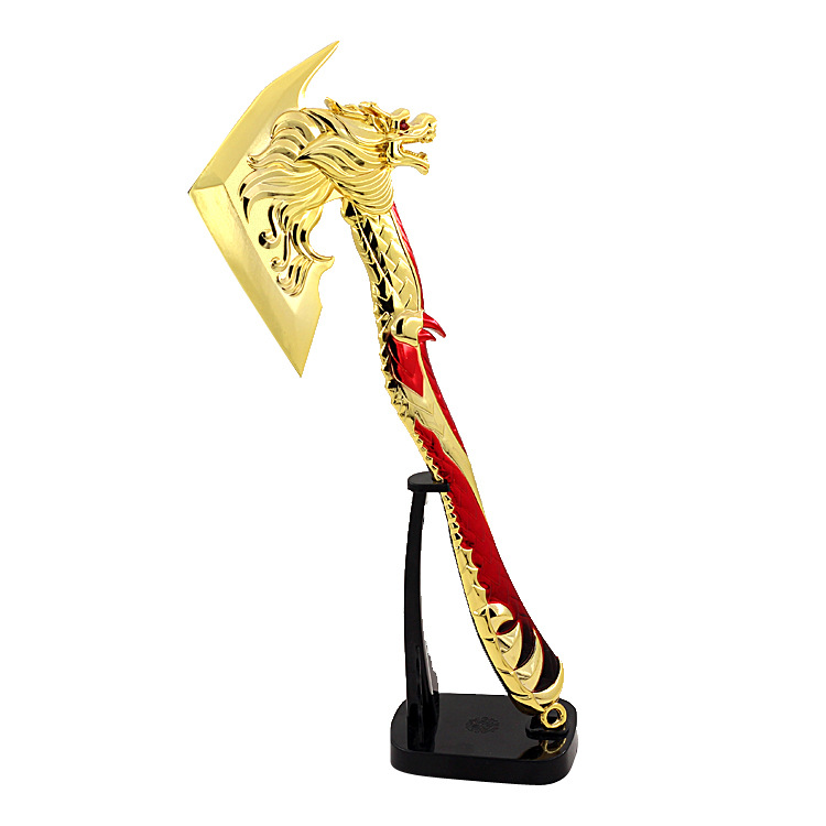 游戏模型 黄金手斧 战龙斧头全金属锌合金兵器28厘米带皮套未开刃
