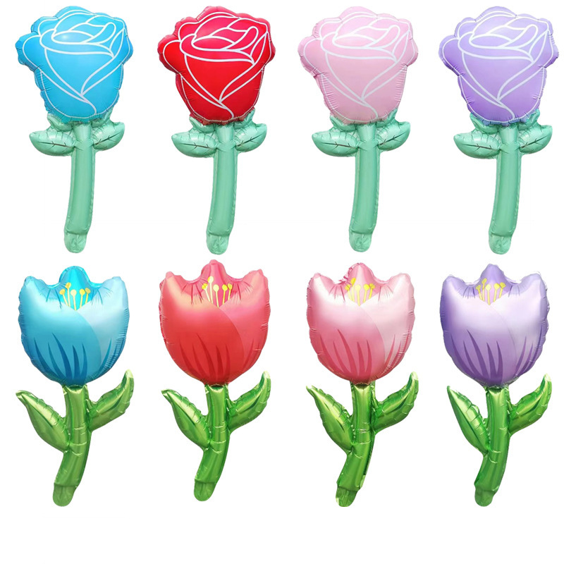 mother‘s day valentine‘s day hand-held rose tulip love flower aluminum balloon kindergarten decoration stall