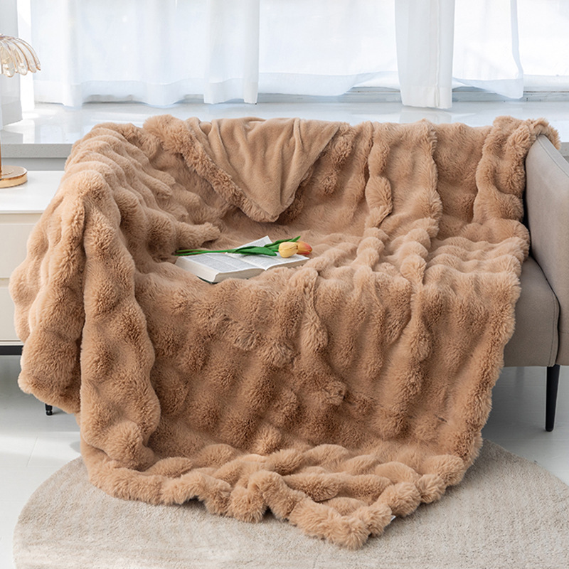 Tuscan Bubble Rabbit Blanket Imitation Rabbit Fur Sofa Cover Plush Premium Thick Blanket Office Winter Blanket