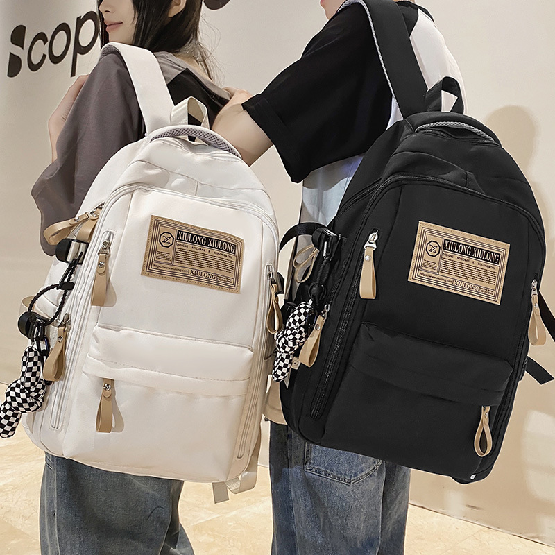 Simple Solid Color Backpack Female Junior High School Student Schoolbag Harajuku Version Couple Campus Outdoor Travel Backpack Men's Fashion