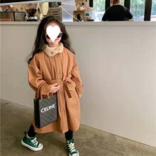 女童加绒加厚冬装棉服外套2023新款洋气儿童外穿派客服中长款风衣