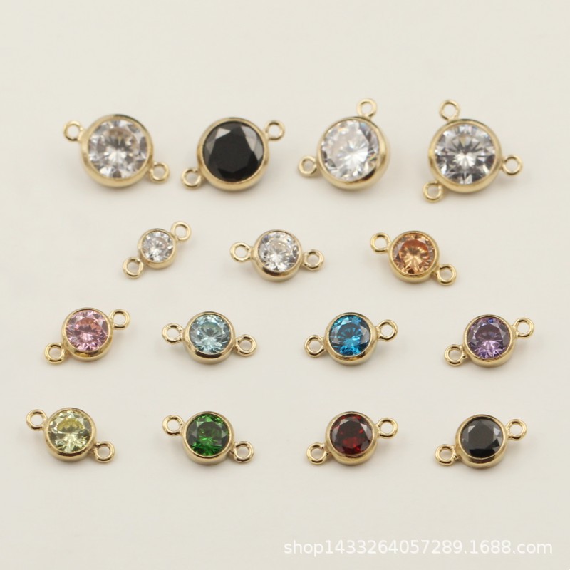 DIY美国14K包金注金A级锆石4MM6MM双孔连接片DIY手链项链配件