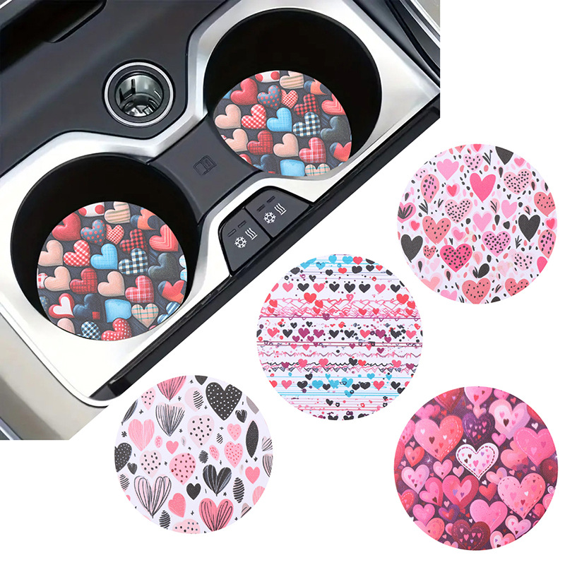 Cross-Border Valentine's Day Pink Love Pattern round Leather Wear-Resistant Coaster Aliexpress Amazon
