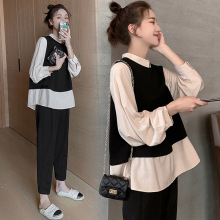 2021孕妇装韩版新款时尚潮流撞色假两件套+托腹裤
