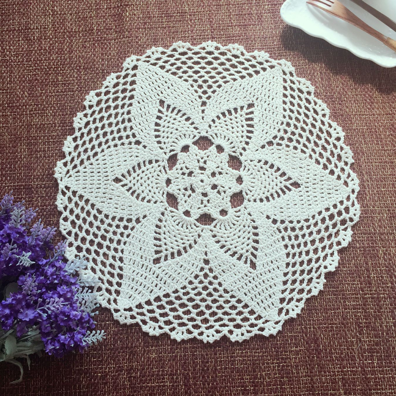 手工钩针钩花盘垫纯棉编织怀旧复古装饰隔热垫 圆桌垫061