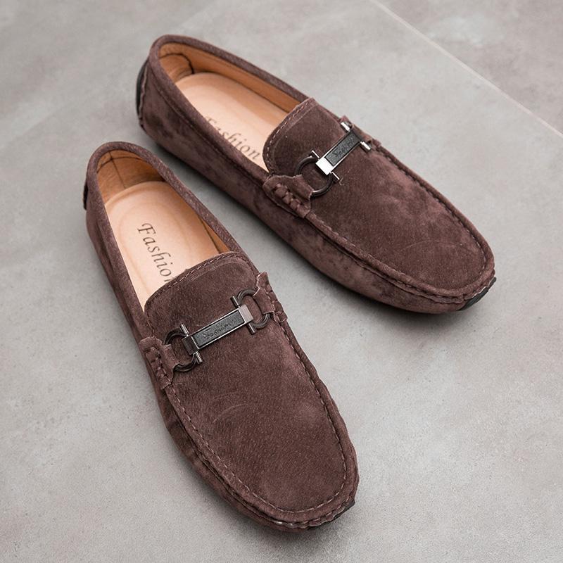 2020夏季新款豆豆鞋男韩版休闲真皮磨砂翻毛皮鞋英伦一脚蹬懒人鞋