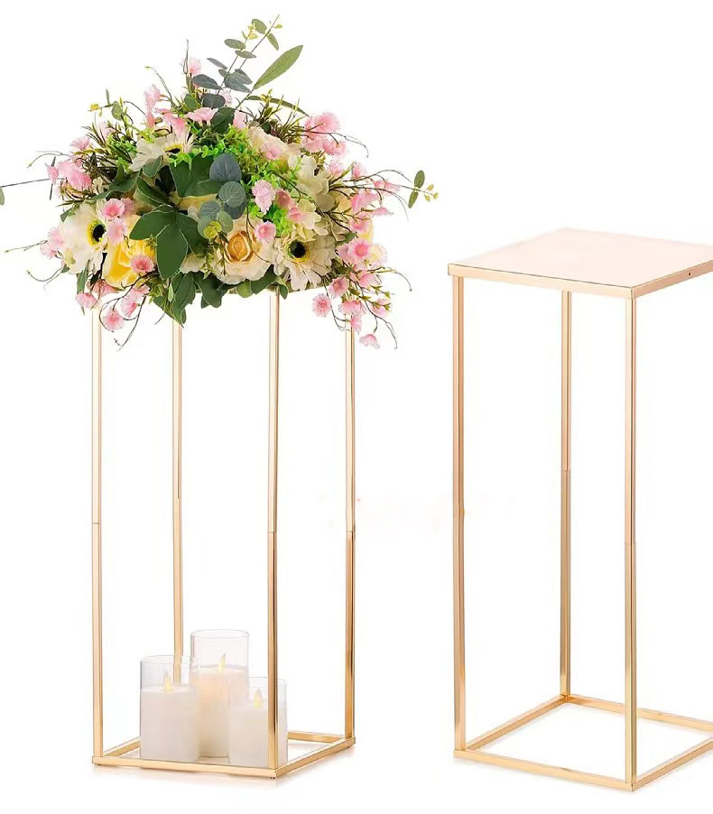 婚庆金色几何路引方形道具架子铁艺方框花柱婚礼布置装饰摆件花架