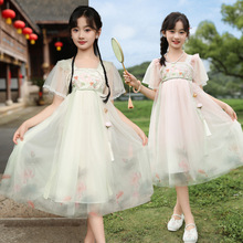 2024夏季新款女童连衣裙汉服夏装中国风洋气刺绣新中式古典网纱裙