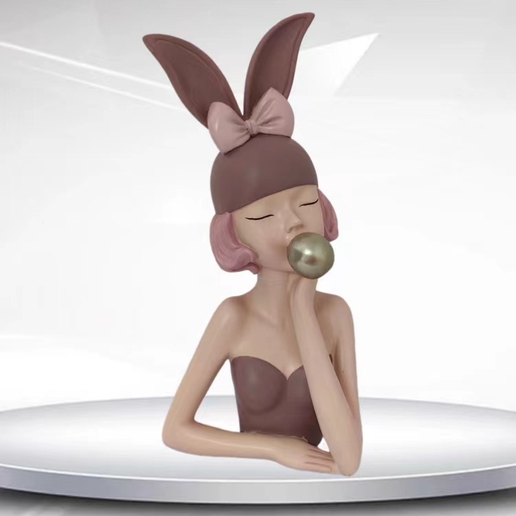 创意北欧客厅玄关泡泡女孩桌面家居装饰兔女郎礼品树脂工艺品摆件