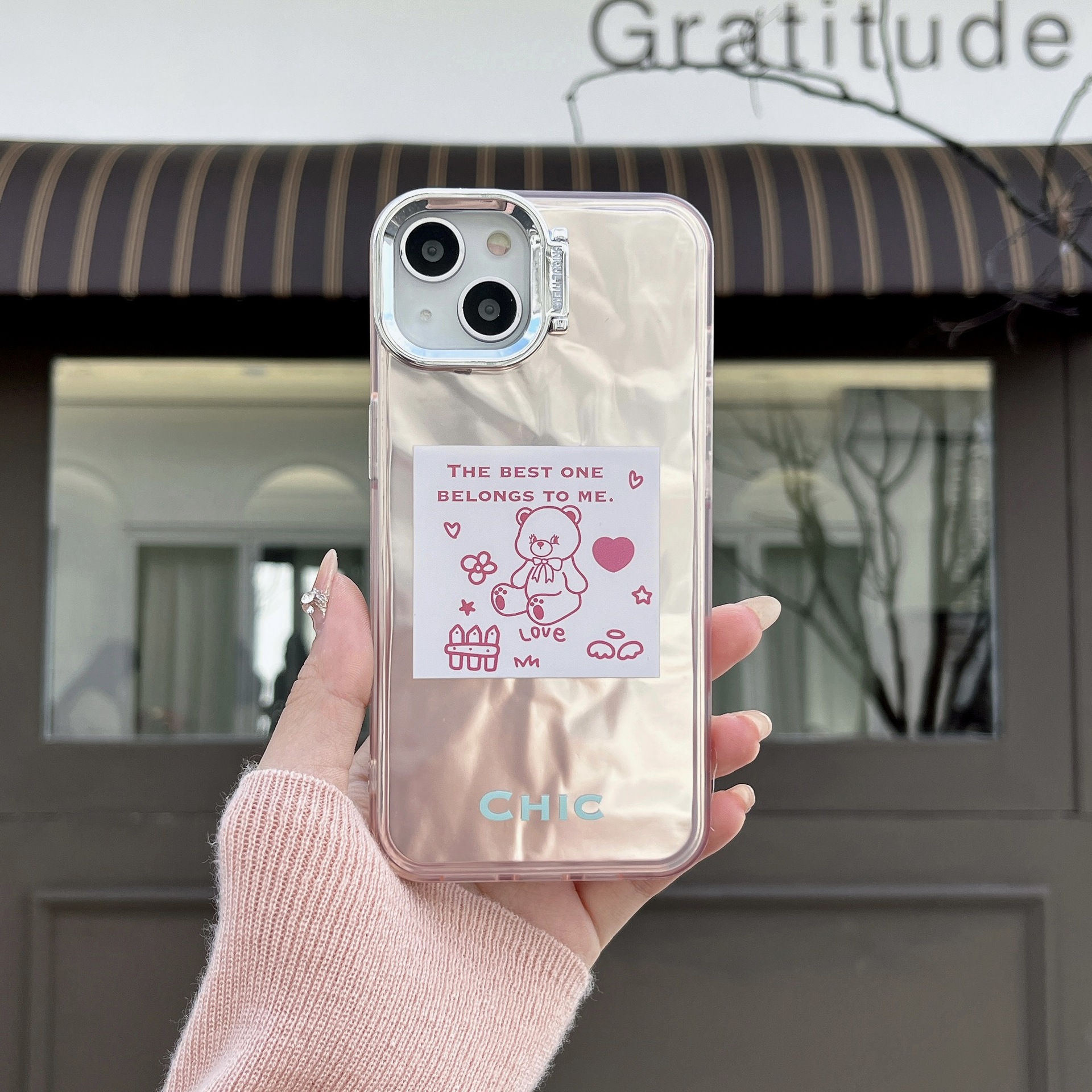 内褶皱纹苹果15promax保护壳小熊支架iphone13手机壳适用14pro女