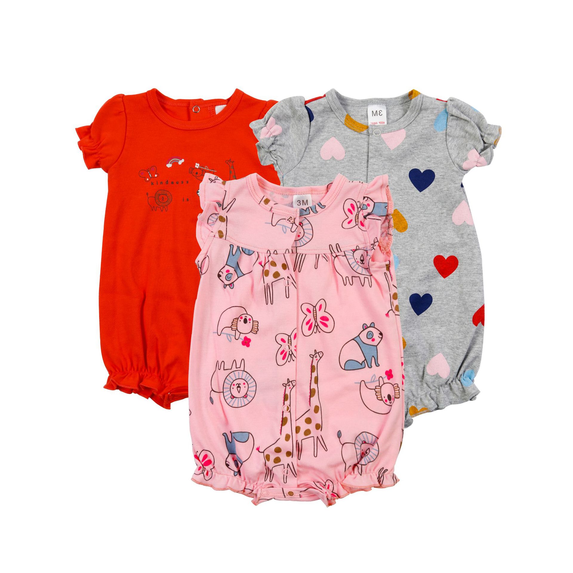 Cross-Border Hot Pattern 3-Piece Set Foot-Wrapped Short Climbing Baby Baby Cotton Foot-Wrapped Jumpsuit Romper Short Sleeve Romper Wholesale