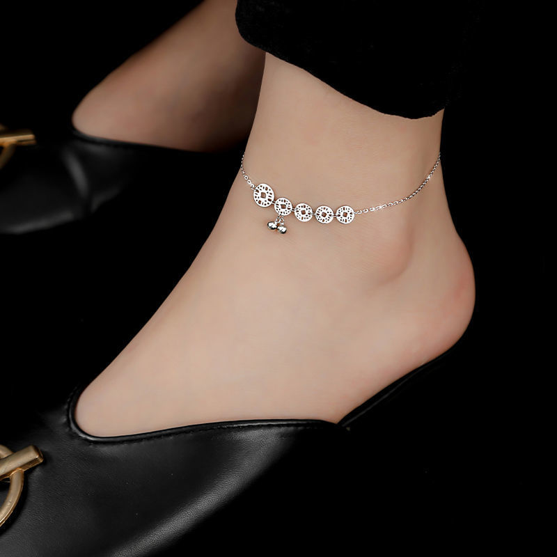 铜钱脚链女古风简约个性铃铛森系脚链子女款脚踝链脚饰品