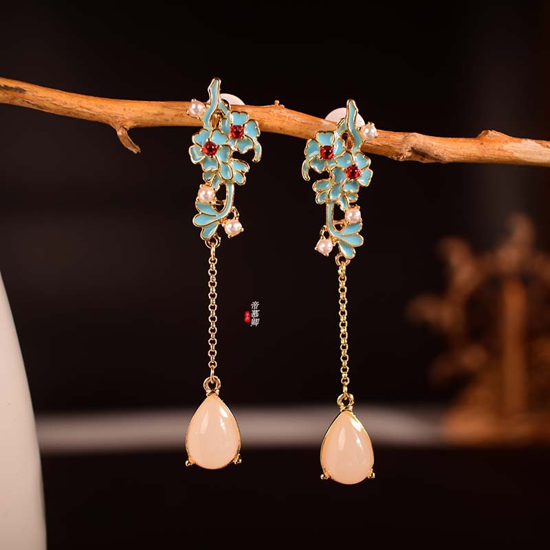 古风流苏耳坠汉服配饰滴油长款耳环925耳钉