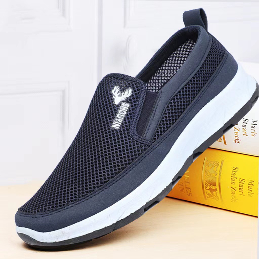 2023 Summer New Men's Casual Mesh Surface Shoes Slip-on Middle-Aged and Elderly Non-Slip Wear-Resistant Comfortable Breathable Walking Men's Shoes