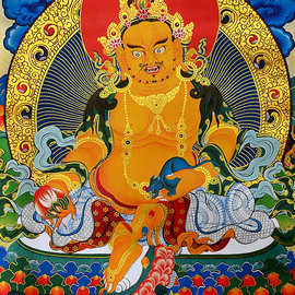 7vhv西藏黄财神画像唐卡挂画 家居用品镀金藏巴拉唐卡装饰画玄关