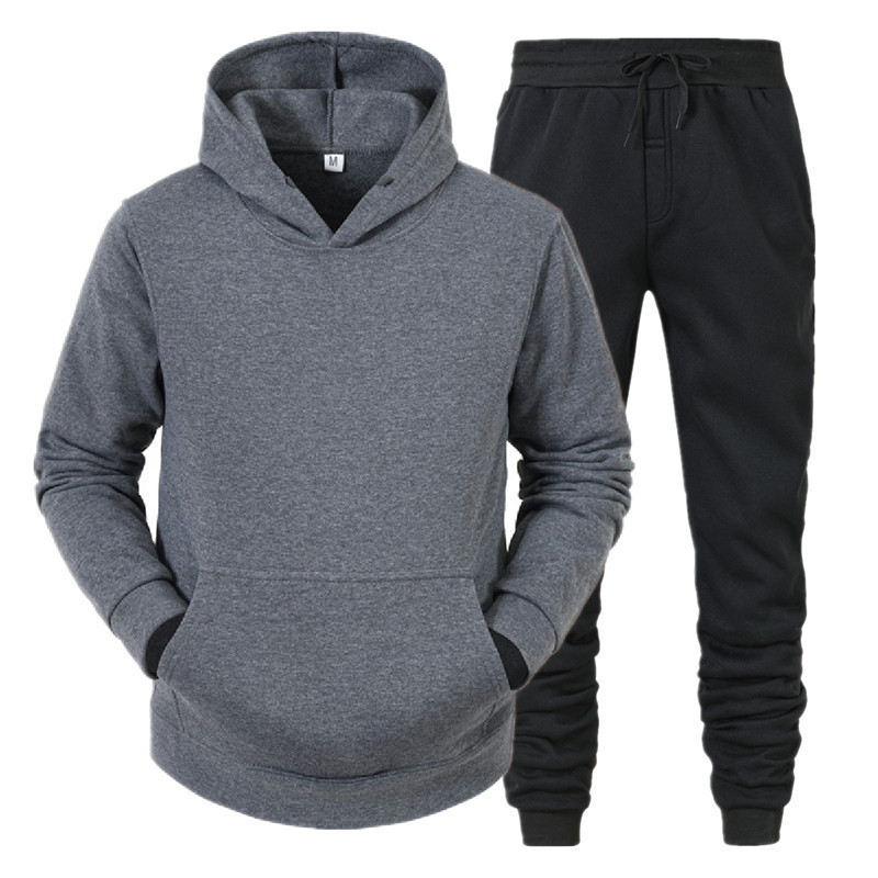 Factory Direct Supply Amazon TikTok Hoodie Suit Solid Color Hoodie Sports 2-Piece Set Autumn and Winter Fleece