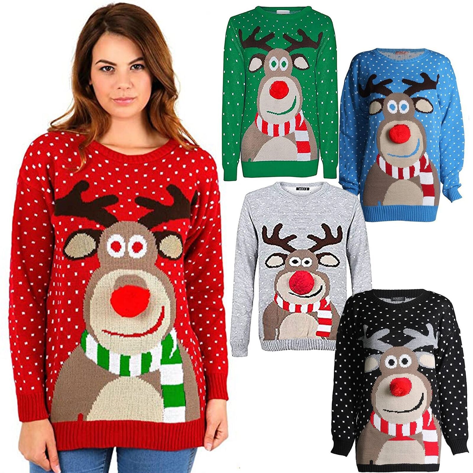 跨境亚马逊ebay圣诞节针织衫麋鹿提花粗针圆领宽松套头女针织毛衣