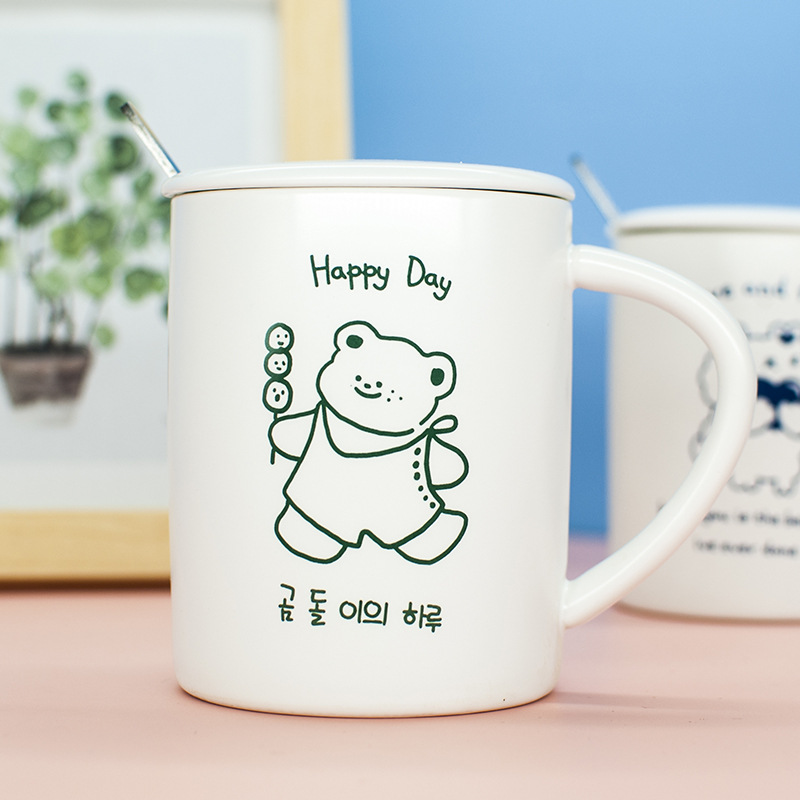 可爱简约简笔画ins小熊动物卡通陶瓷杯牛奶杯咖啡杯日系女生马克