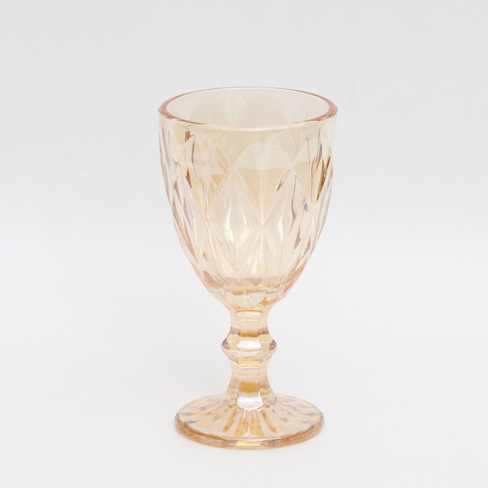 外贸喷色电镀压制菱形玻璃杯红酒杯口杯彩色高脚杯果汁杯香槟杯