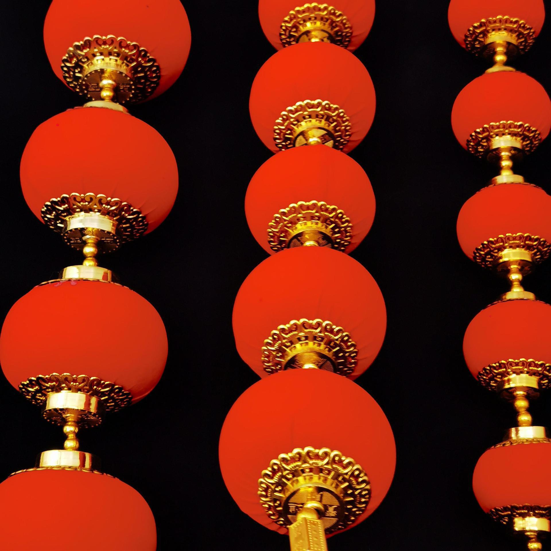 植绒灯笼串挂串过年节日家家户户挂阳台客厅全红灯笼五连串挂件