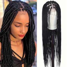 TEMU亚马逊跨境欧美假发三股辫头套全蕾丝假手工编织整顶假发头套