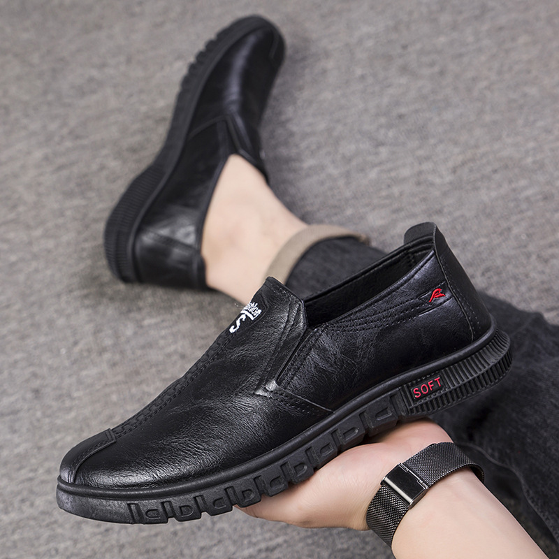 Spring Black Chef Shoes Non-Slip, Waterproof and Oil Resistant KFC Kitchen Work Shoes Soft Bottom and Wear Resistance Casual Leather Shoes Men