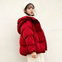 红色羽绒棉服女冬短款2023年新款棉袄宽松面包服学生外套韩版棉衣