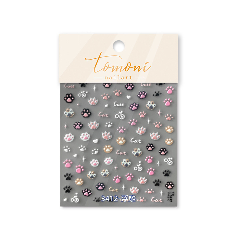 Tomoni Relief Nail Stickers Popular Cute Nail Sticker Factory Wholesale Japanese Cute Cat's Paw 3411