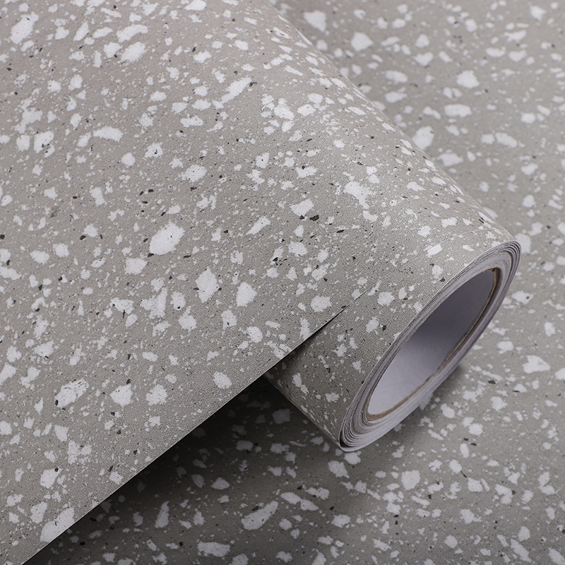 9zrt仿水磨石贴纸贴地砖桌面厨房防油灰色大理石自粘台面防水贴膜