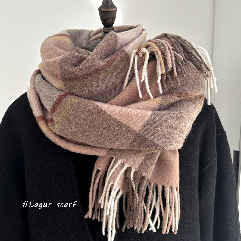 苏格兰格纹100%纯羊毛围巾女冬季英伦风针织披肩外搭男-阿里巴巴