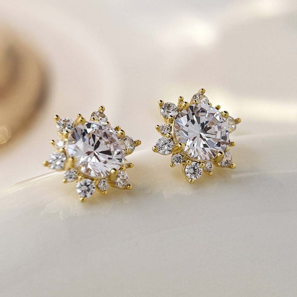 清新甜美气质时尚时尚法式满锆微镶女式轻奢高级感雪花锆石耳钉