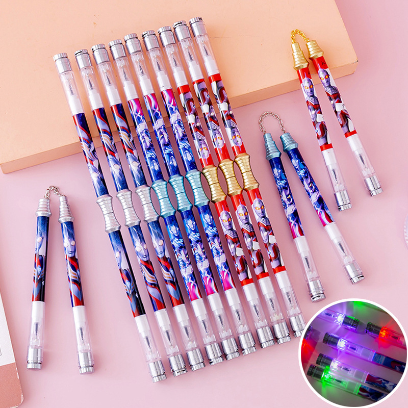 超人转转笔可折叠双截棍灯光笔蓝色中性水笔学生指尖旋转笔中性笔